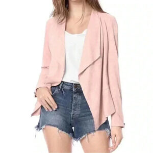 Mote Blush Pink Faux Suede Asymmetric Full-zip Raw Cut Lightweight Moto Jacket M